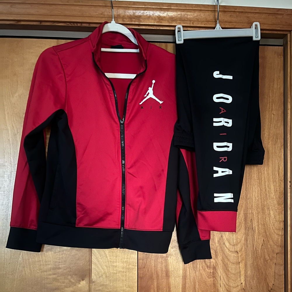 Jordan Air Red and Black Jacket and Pants Set